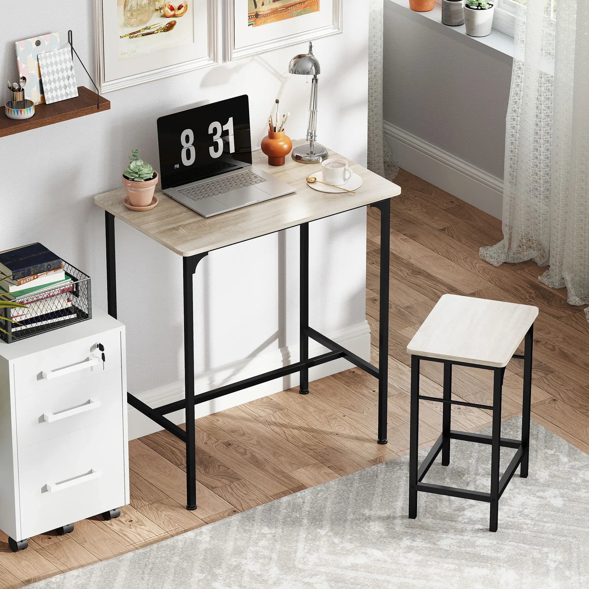 3-Piece Dining Table Set, 2 Stools, Natural Wood, Kitchen Living Room Bar Sets at Gallery Canada