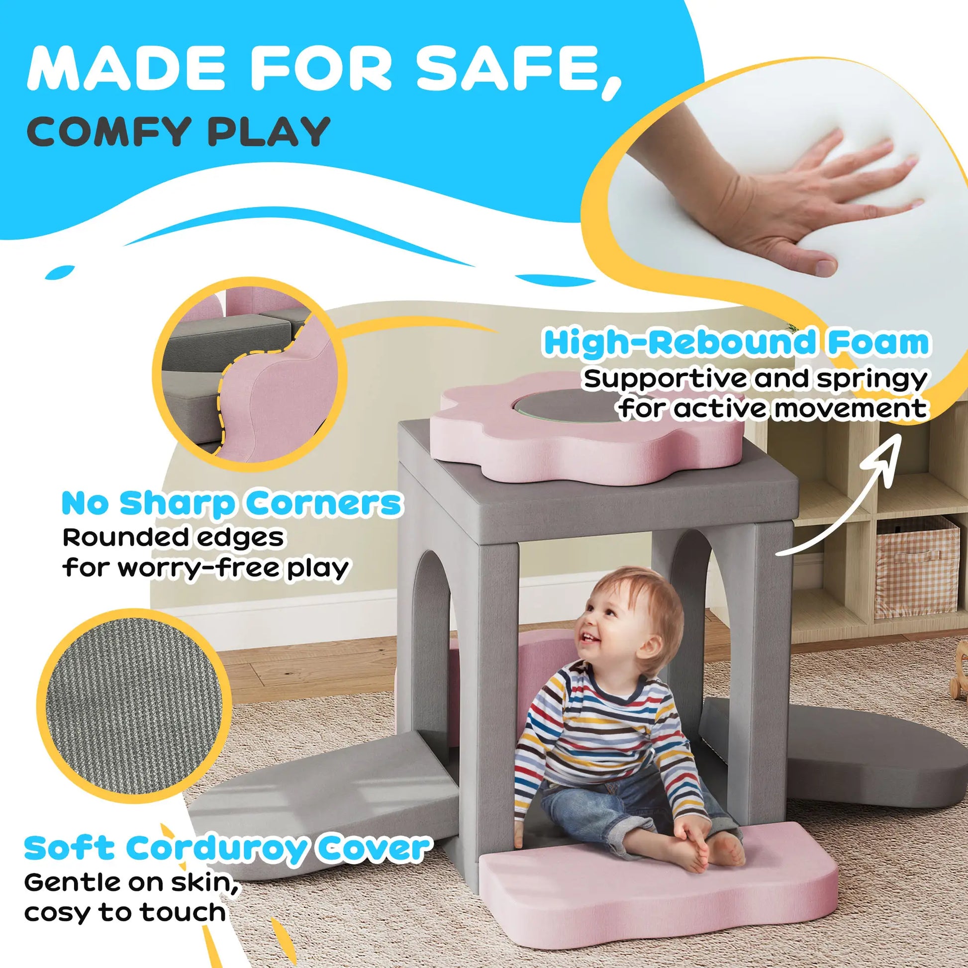 12-Piece Climbing Toys for Toddlers, Indoor Play Set, Grey Kids Gym & Playmats at Gallery Canada