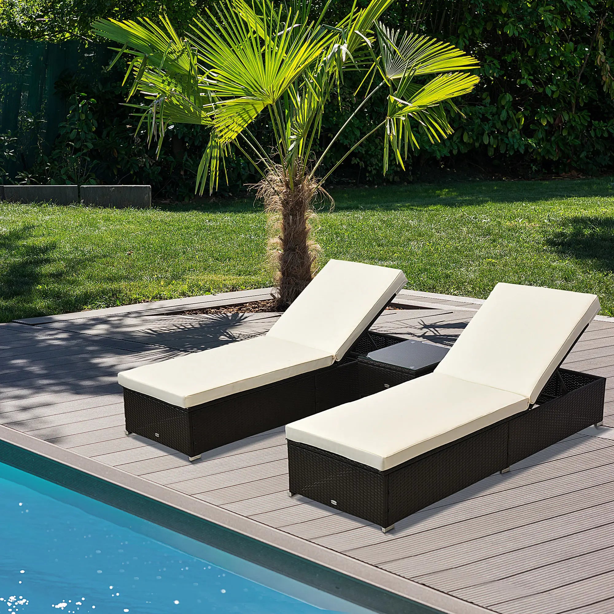 3pc Rattan Lounge Chair Set, Side Table, Outdoor Patio, Cushion Chaise Loungers at Gallery Canada