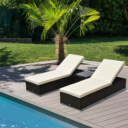 3pc Rattan Lounge Chair Set, Side Table, Outdoor Patio, Cushion Chaise Loungers at Gallery Canada