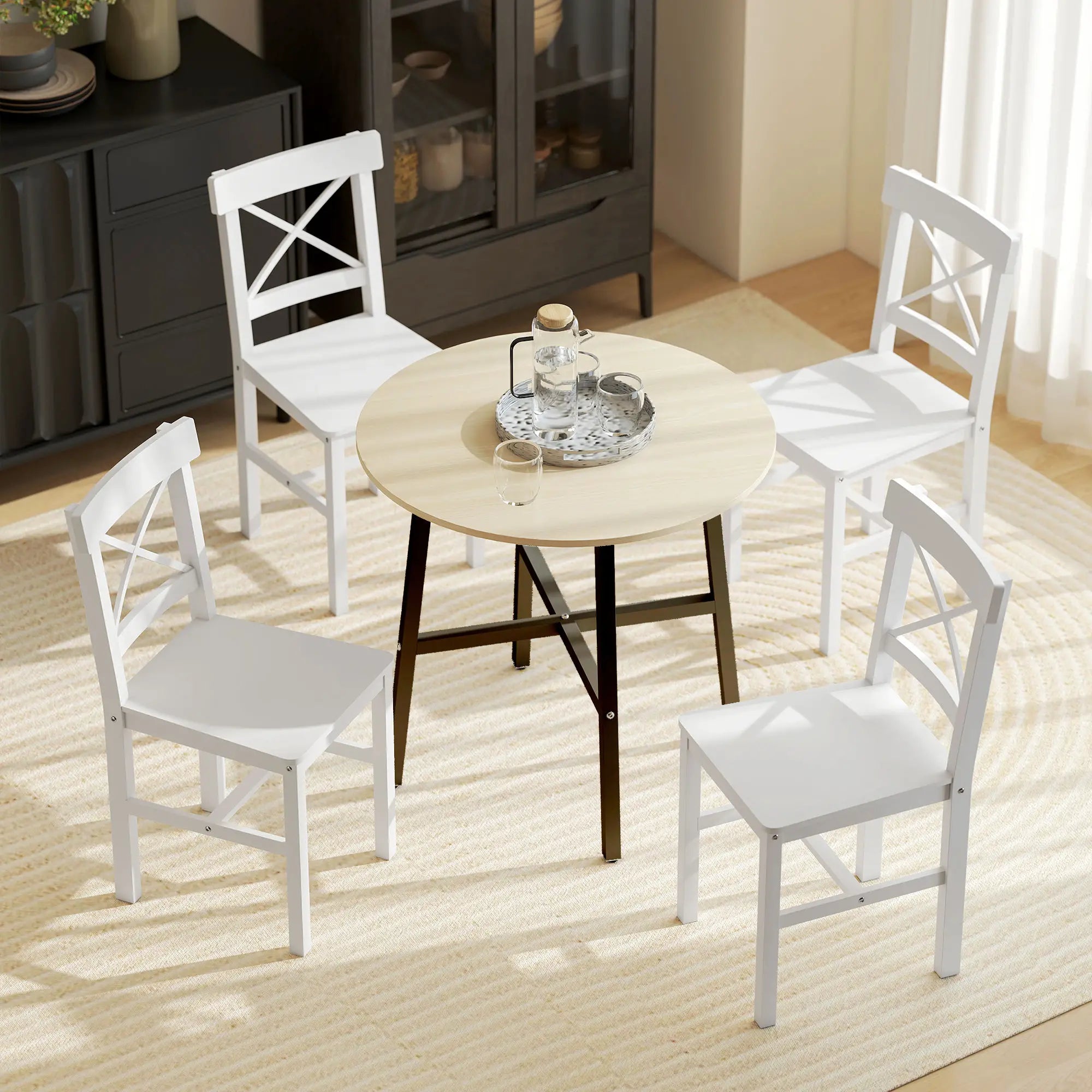 Wooden Dining Chairs Set of 4, Cross Back, Solid Structure, White Dining Chairs at Gallery Canada