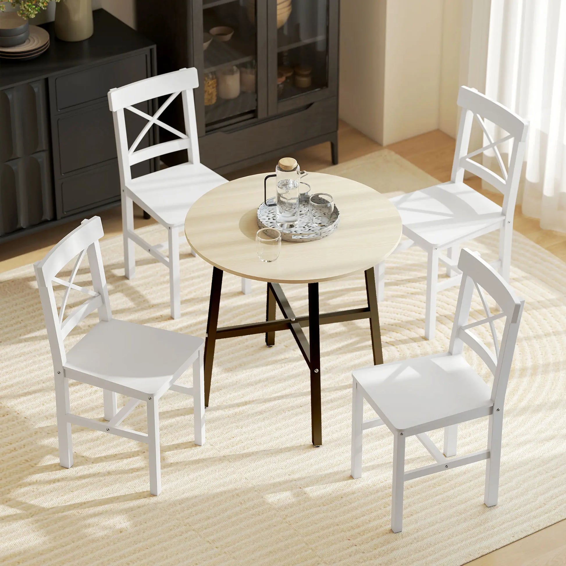 Wooden Dining Chairs Set of 4, Cross Back, Solid Structure, White Dining Chairs at Gallery Canada