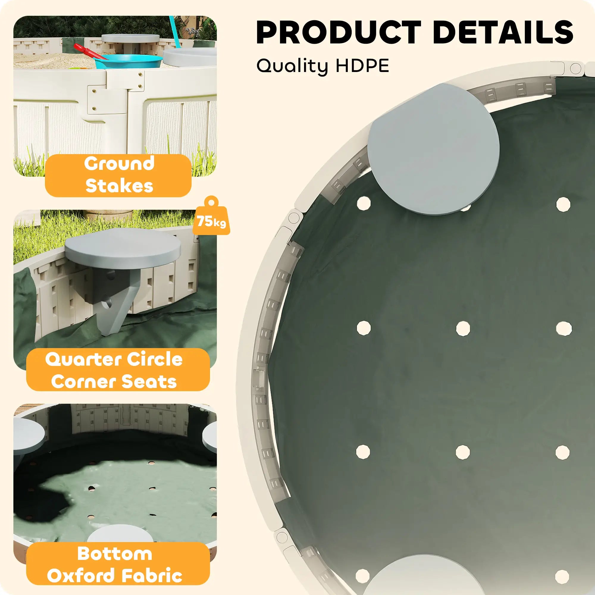 Kids Outdoor Sandbox with Cover, Waterproof Canopy, 3-12 Years, Cream White Sandboxes & Accessories at Gallery Canada