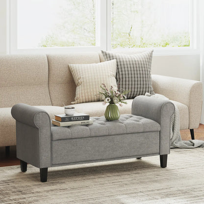 50 Inches Storage Ottoman, Light Grey, Upholstered Bench With Rolled Arms, Light Grey Storage Ottomans & Benches at Gallery Canada