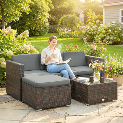 3-Piece Patio Furniture Set With Cushions, Outdoor Rattan Sofa With Glass Table Patio Furniture Sets at Gallery Canada