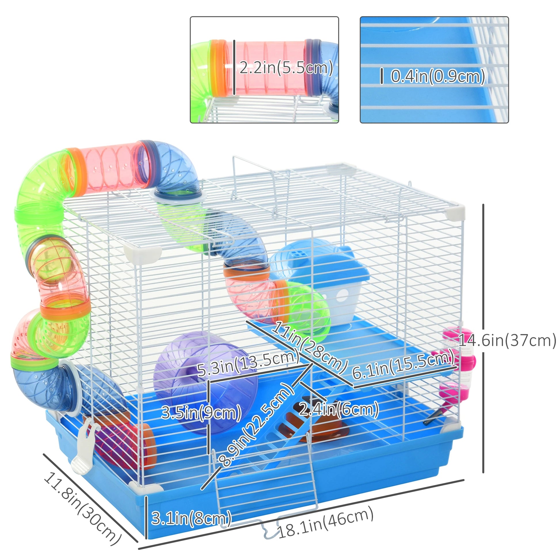 18"L Hamster Cage, 2-Level Rat Gerbil Haven, Tunnel Tube System, Blue Hamster Cages at Gallery Canada