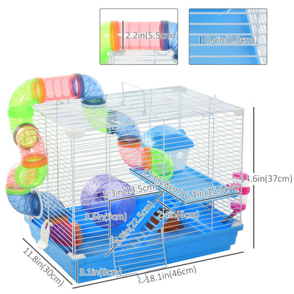 18"L Hamster Cage, 2-Level Rat Gerbil Haven, Tunnel Tube System, Blue Hamster Cages at Gallery Canada