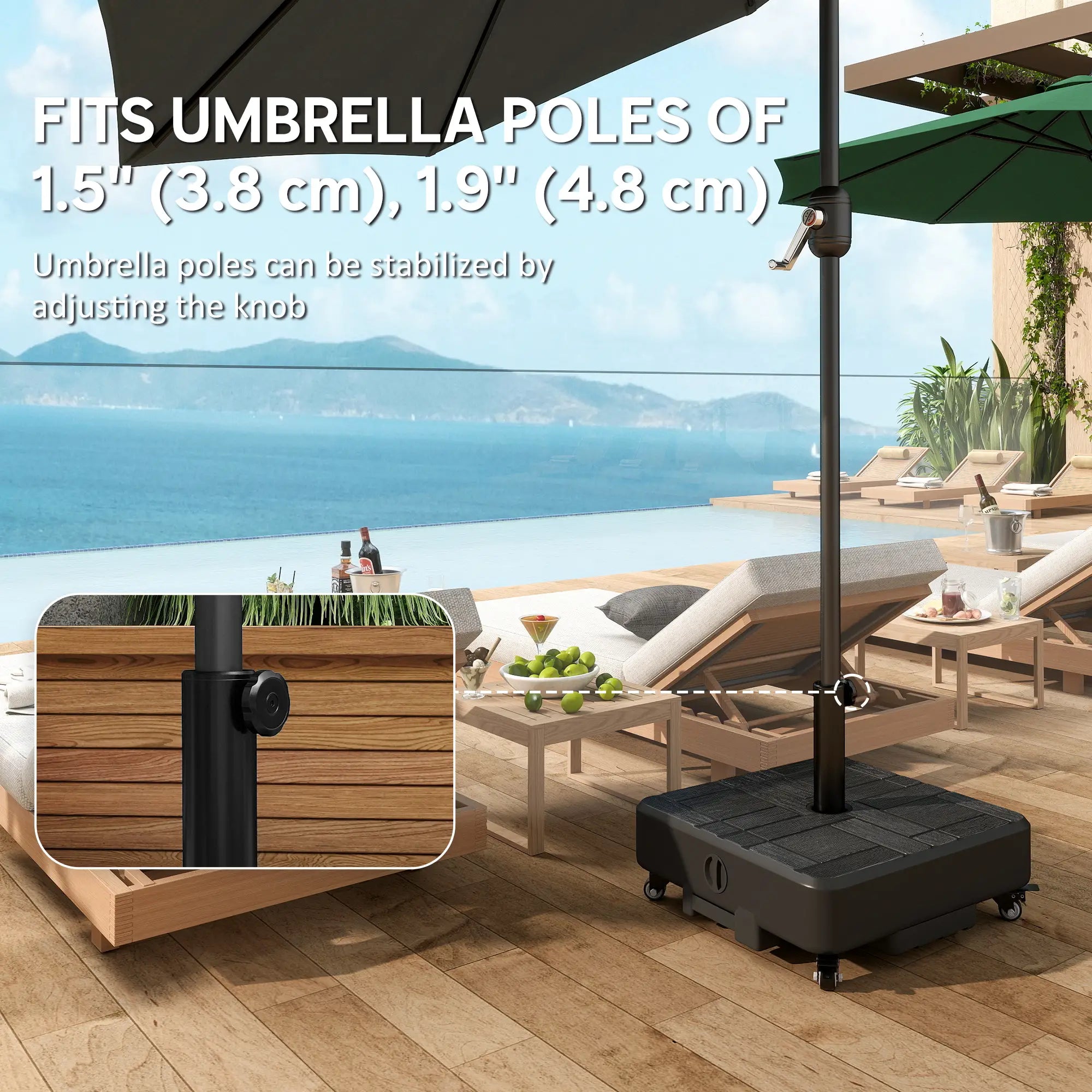 Outdoor Umbrella Base With Wheels, Fillable Stand For 1.5