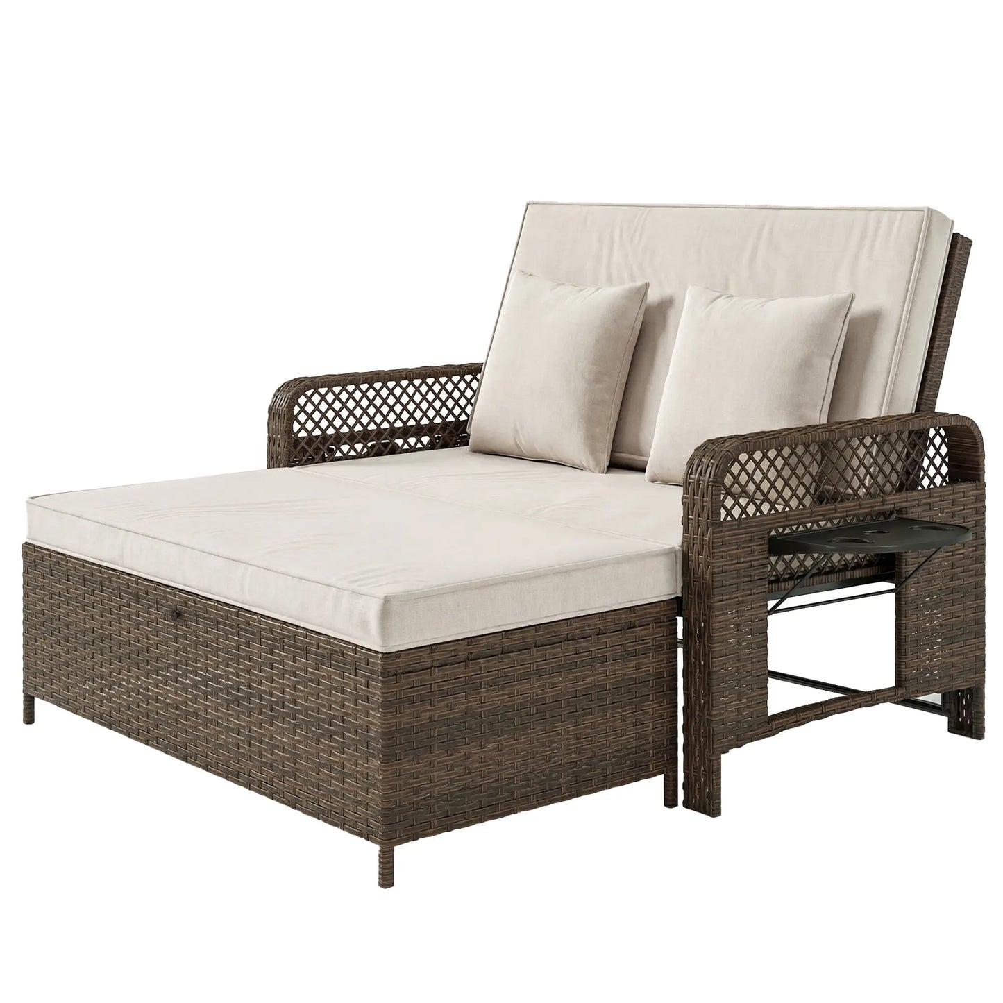 Patio Lounge Chair Set, 2 Pieces With Cushions, Adjustable Backrest Wicker Chaise Loungers Coffee, Cream White, Black at Gallery Canada