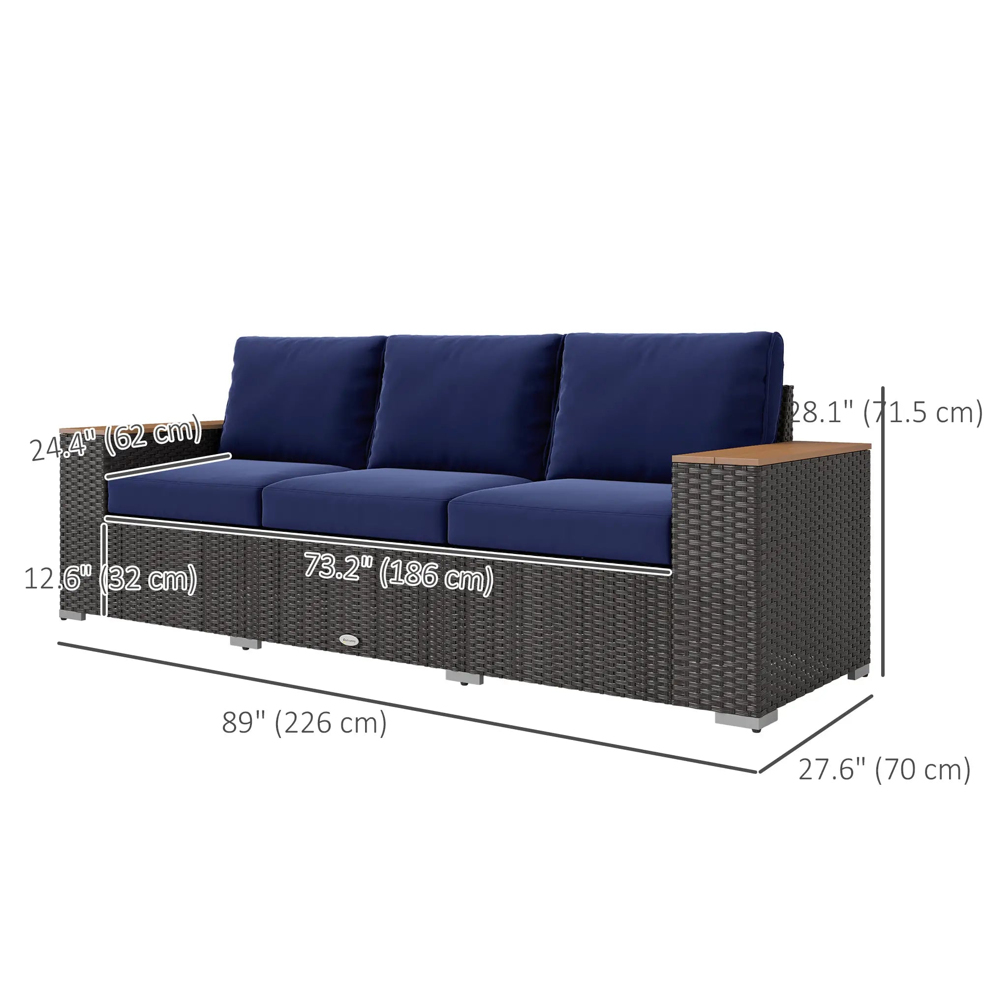 3-Seater Outdoor Sofa, PE Wicker Patio Sofa With Cushions, Dark Blue Patio Furniture Sets at Gallery Canada