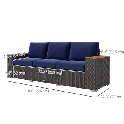 3-Seater Outdoor Sofa, PE Wicker Patio Sofa With Cushions, Dark Blue Patio Furniture Sets at Gallery Canada