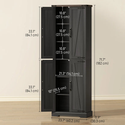 72 Inch Pantry Cabinet, Farmhouse Kitchen Storage with Adjustable Shelves, Black Kitchen Pantry Cabinets at Gallery Canada