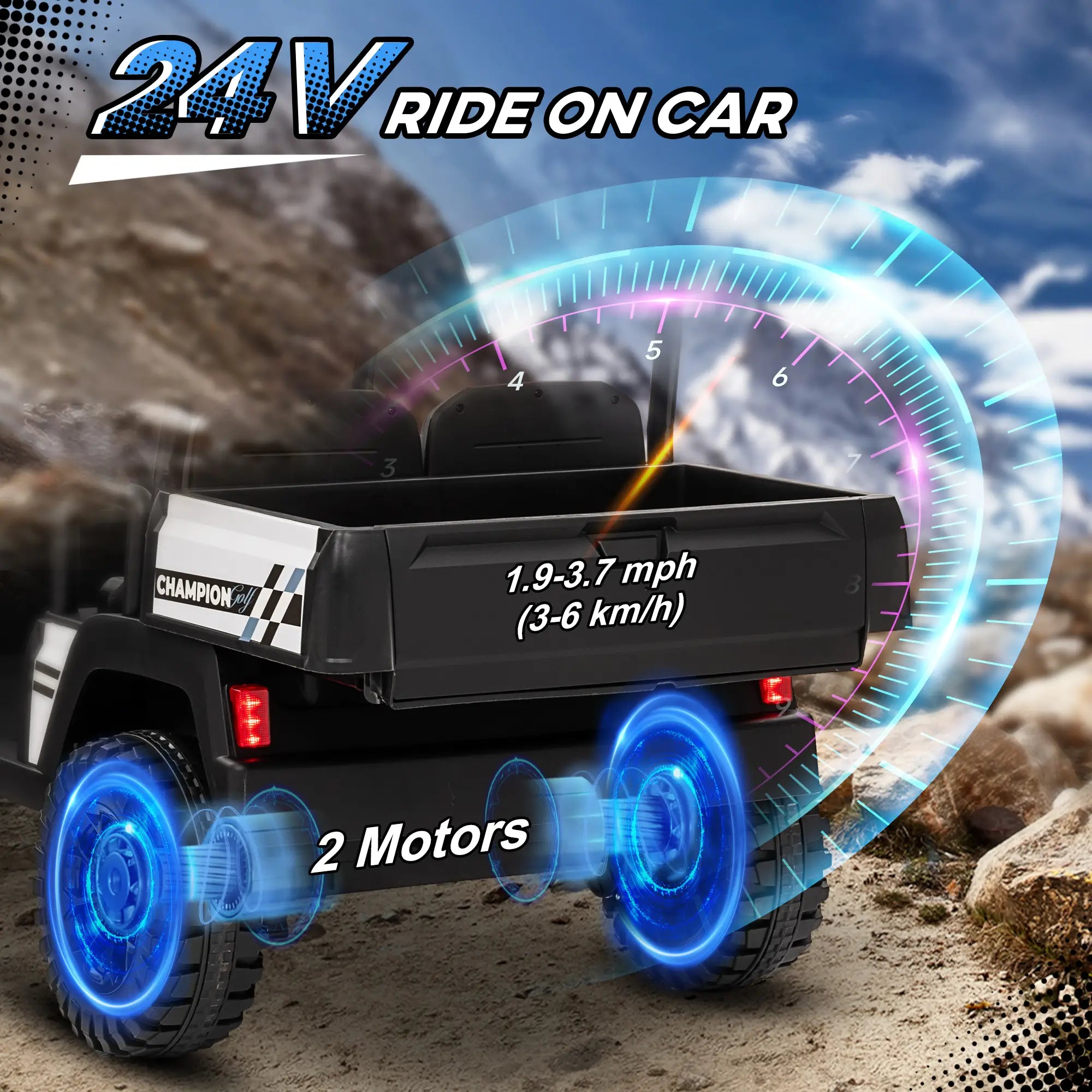 24V 2 Seater Kids Electric Car, Remote Control, 4 Wheels, Black Electric Toy Cars at Gallery Canada