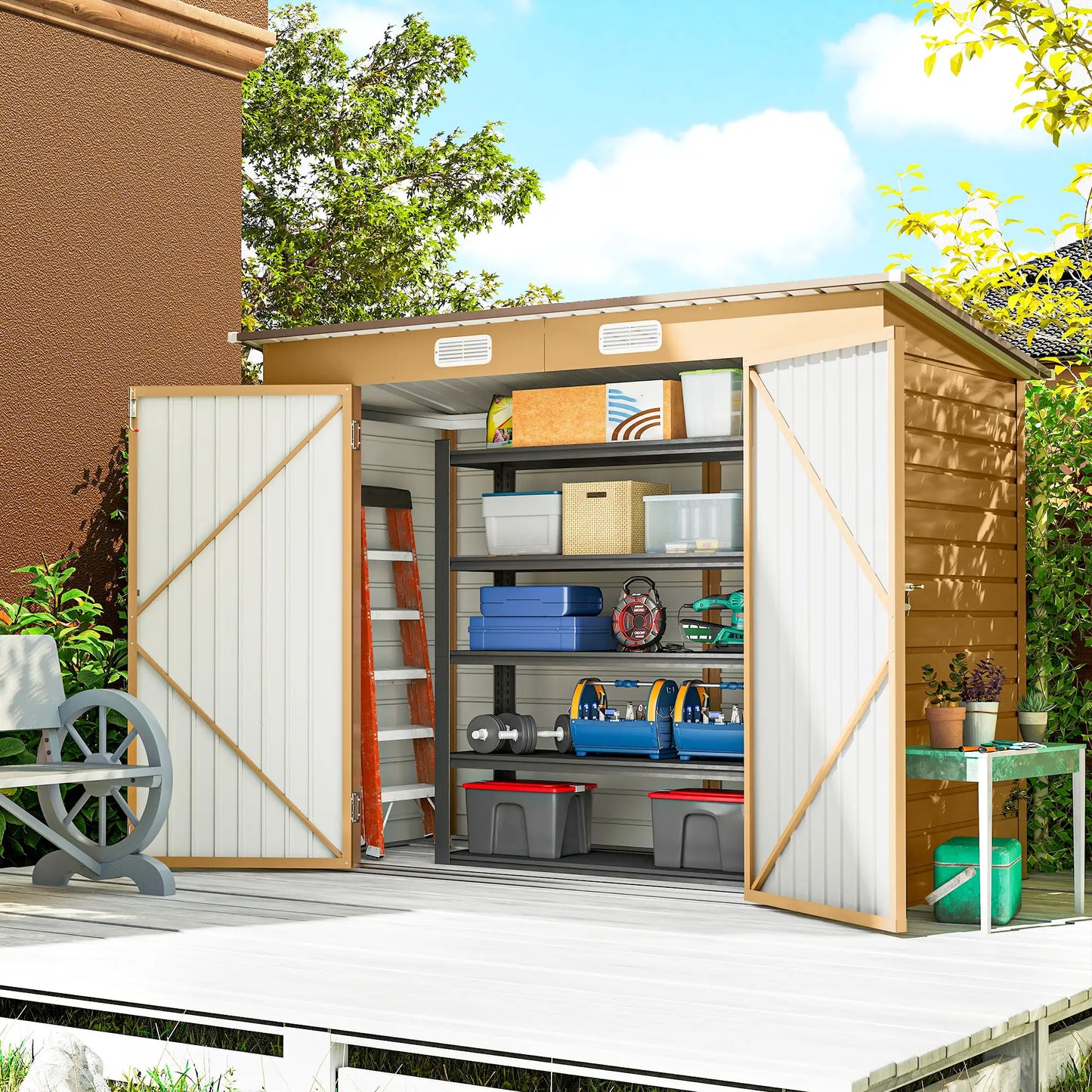 8 x 4FT Galvanized Metal Garden Storage Shed, Double Doors, 2 Vents, Yellow Sheds at Gallery Canada
