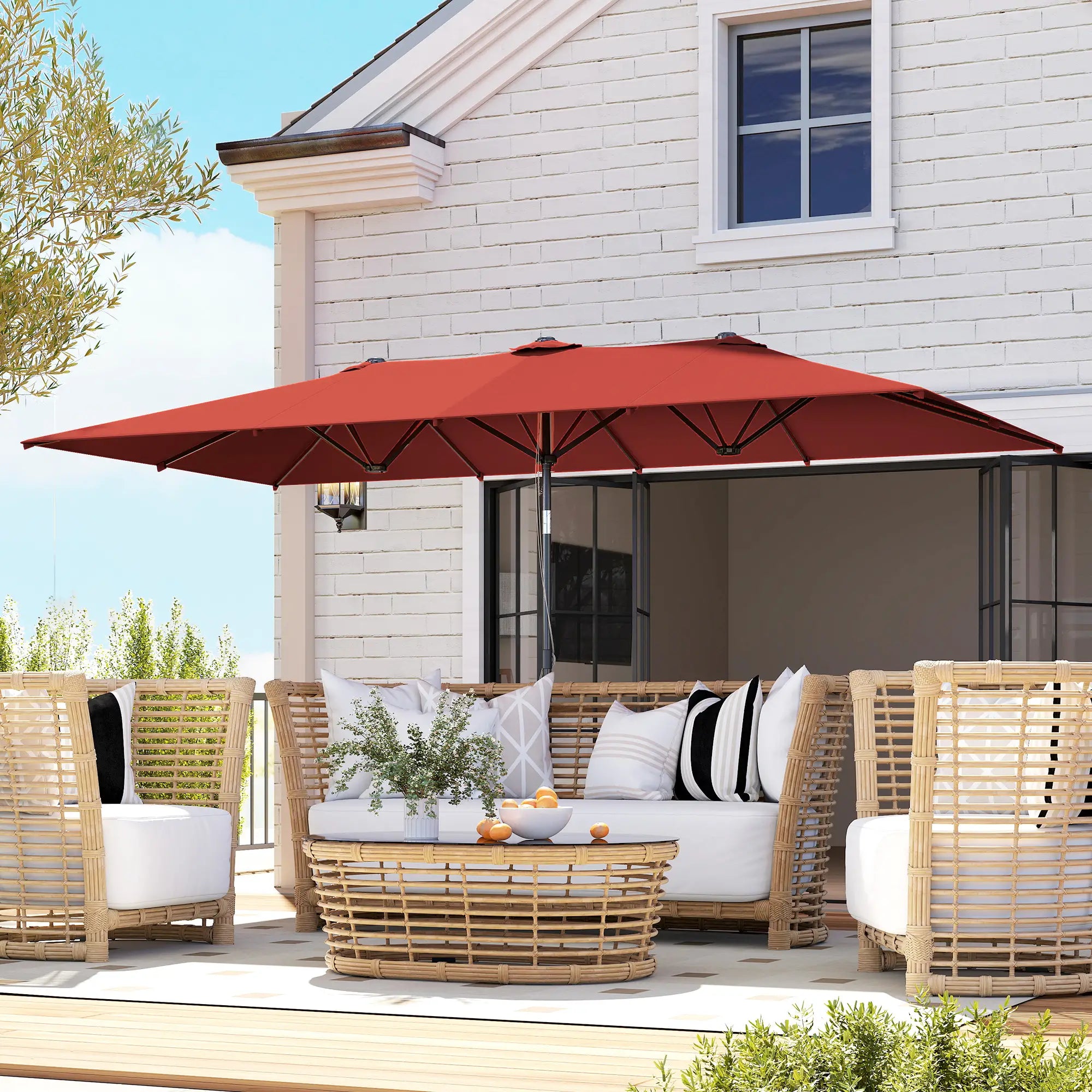 Double-Sided Patio Umbrella with Tilt, Adjustable Height, 12 Ribs, Wine Red Sun Umbrellas at Gallery Canada