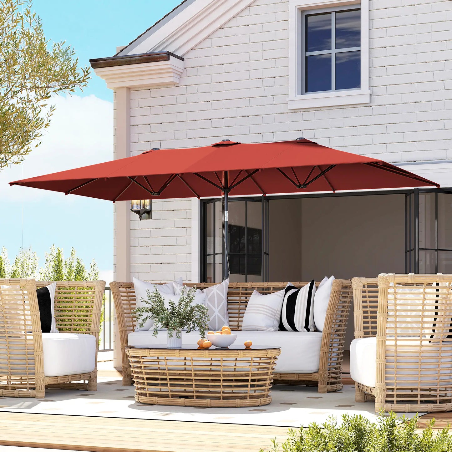 Double-Sided Patio Umbrella with Tilt, Adjustable Height, 12 Ribs, Wine Red Sun Umbrellas at Gallery Canada