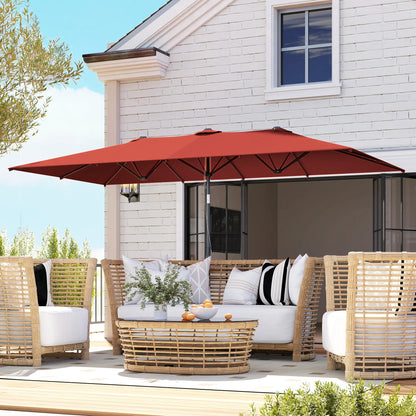 Double-Sided Patio Umbrella with Tilt, Adjustable Height, 12 Ribs, Wine Red Sun Umbrellas at Gallery Canada