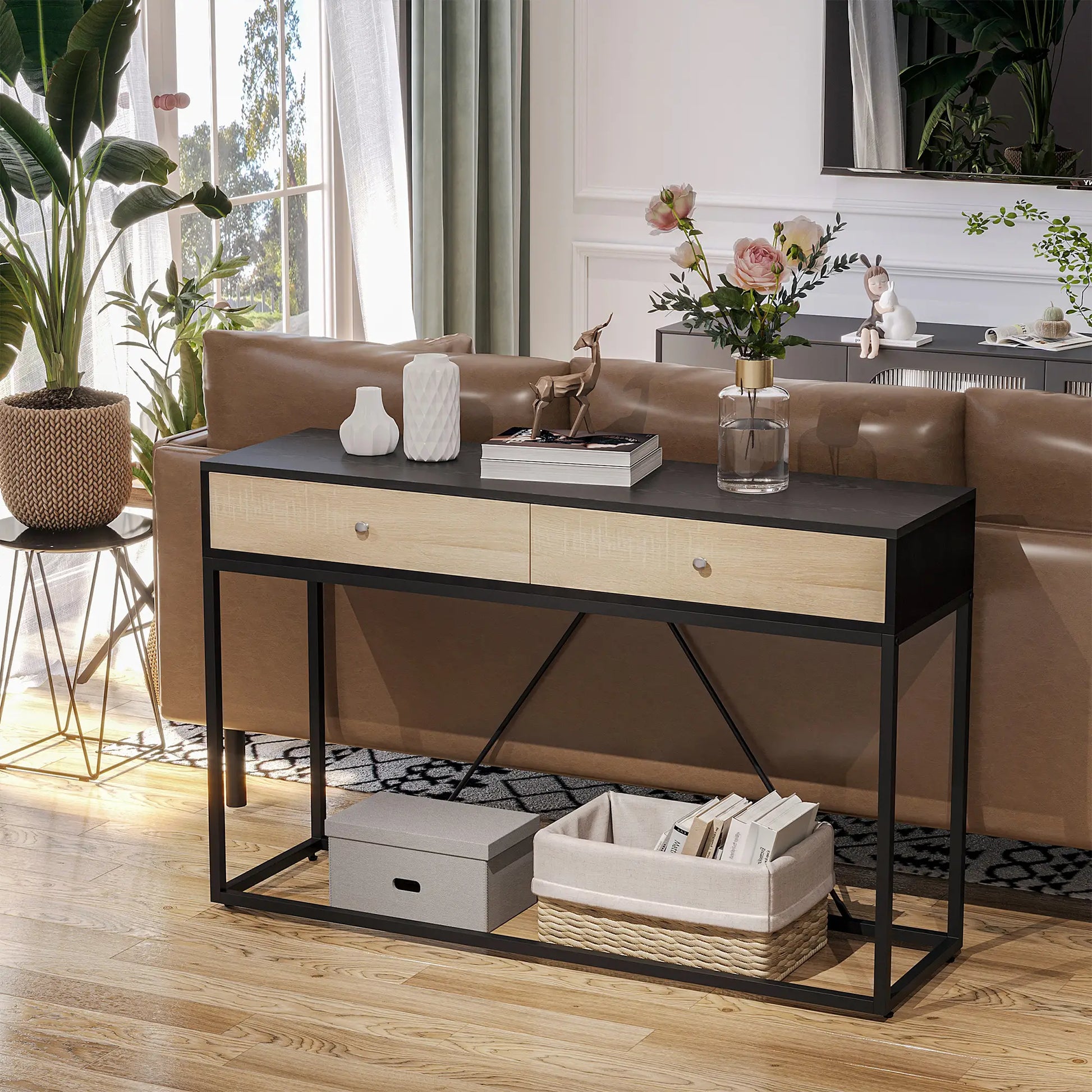 Console Table with 2 Drawers, Steel Frame, Black Console Tables at Gallery Canada