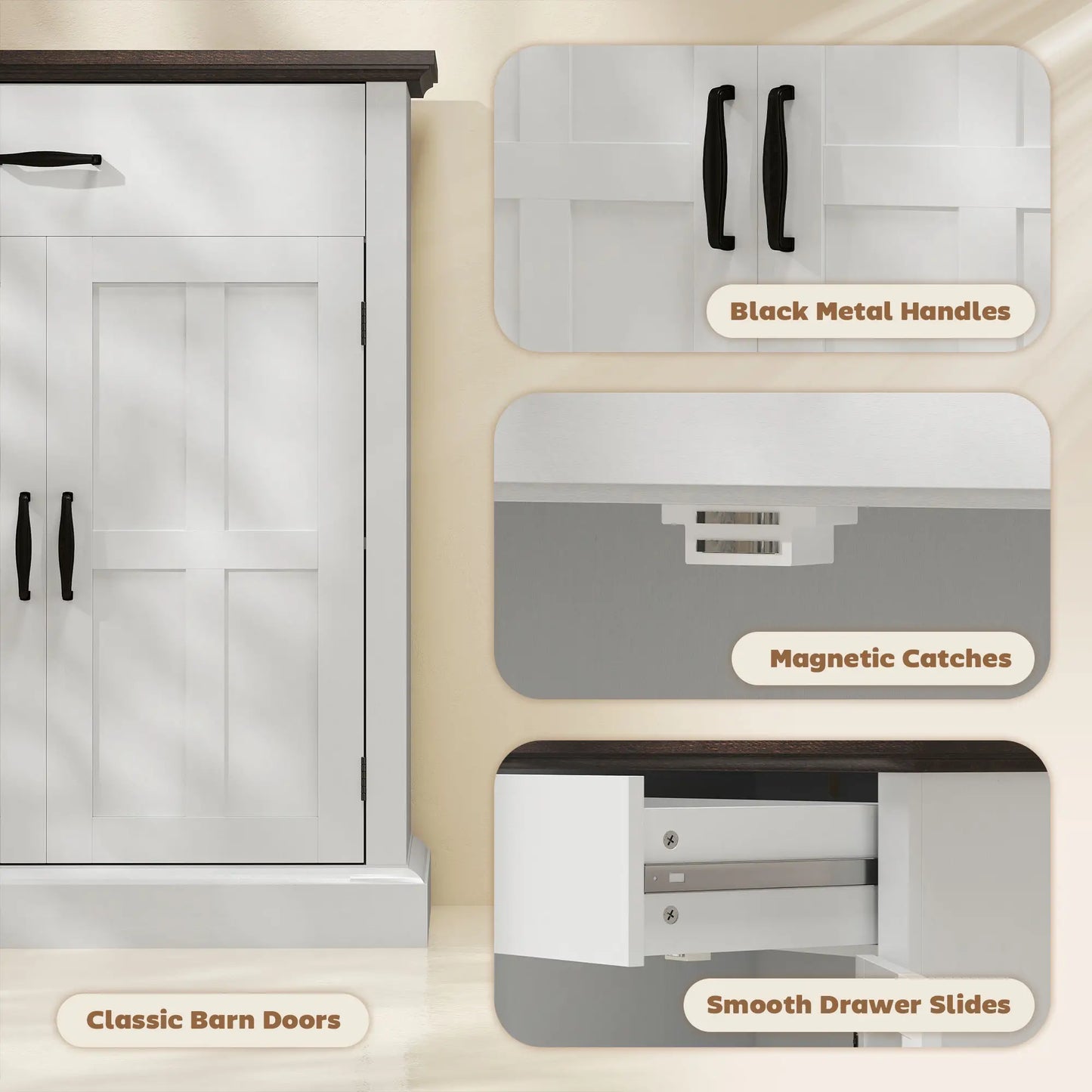 Buffet latéral moderne, 2 portes, étagère réglable, blanc