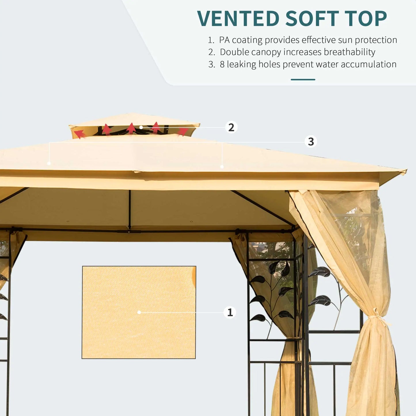 10'x10' Steel Patio Gazebo, Soft-Top, 2-Tier Roof, Beige Gazebos at Gallery Canada
