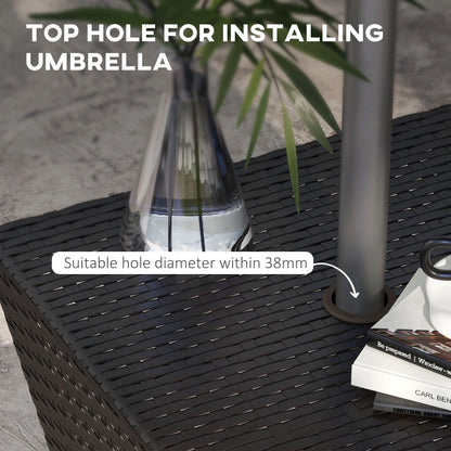 Outdoor Rattan Coffee Table, Garden Side Table w/ Umbrella Hole, Dark Coffee Patio Side Tables at Gallery Canada