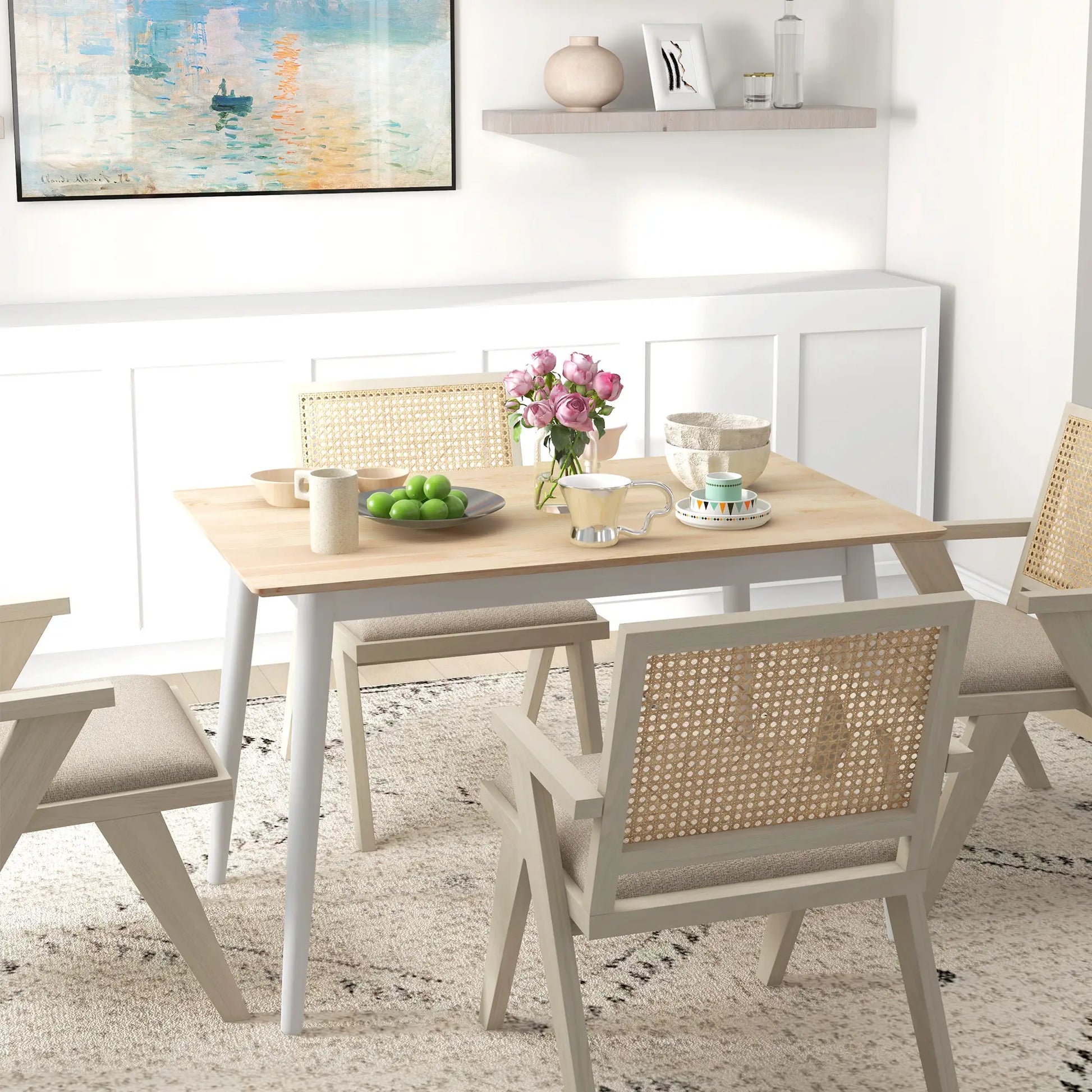 47" x 30" Dining Table, Farmhouse Dining Room Table with Pine Wood Frame and Angled Legs, Natural Bar Tables & Dining Tables at Gallery Canada