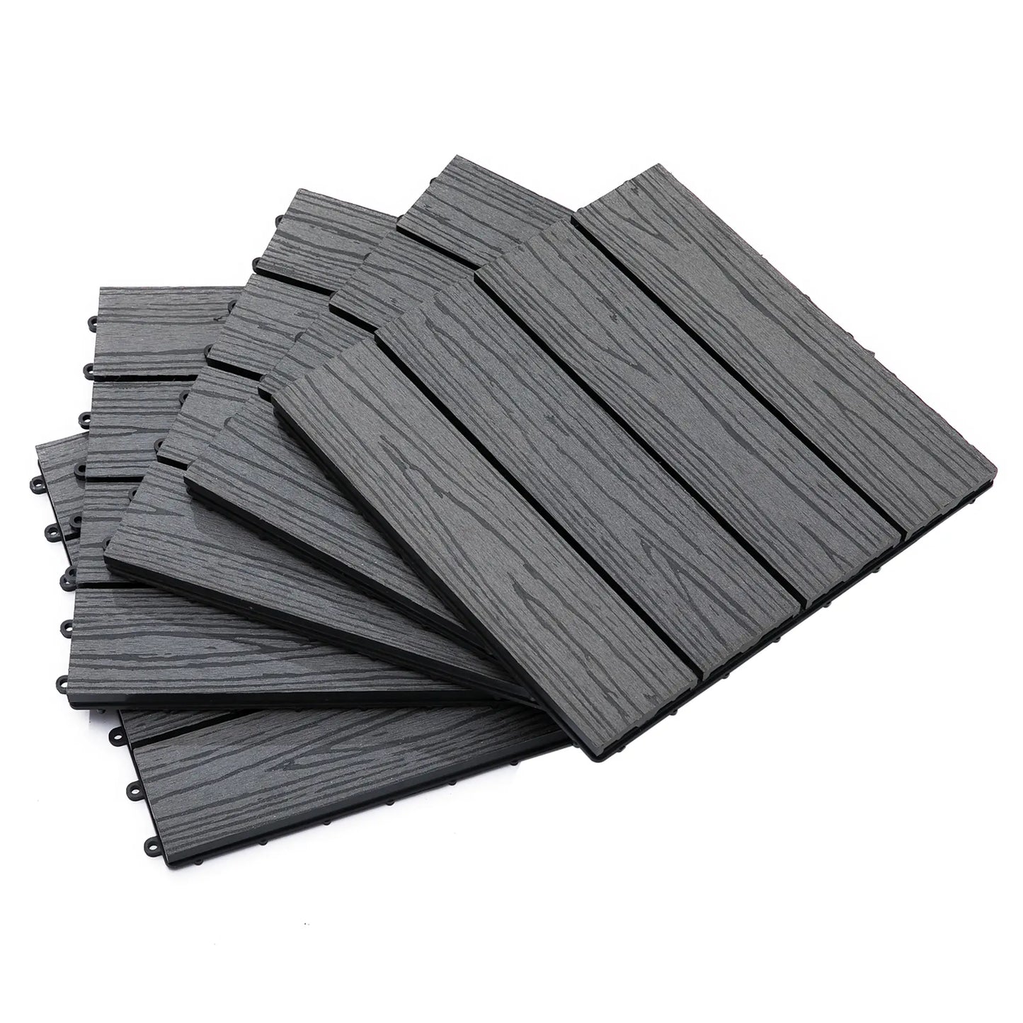 Outdoor Tiles, 11 Pack 12" x 12" WPC Interlocking Deck Tiles Deck Tiles Black at Gallery Canada