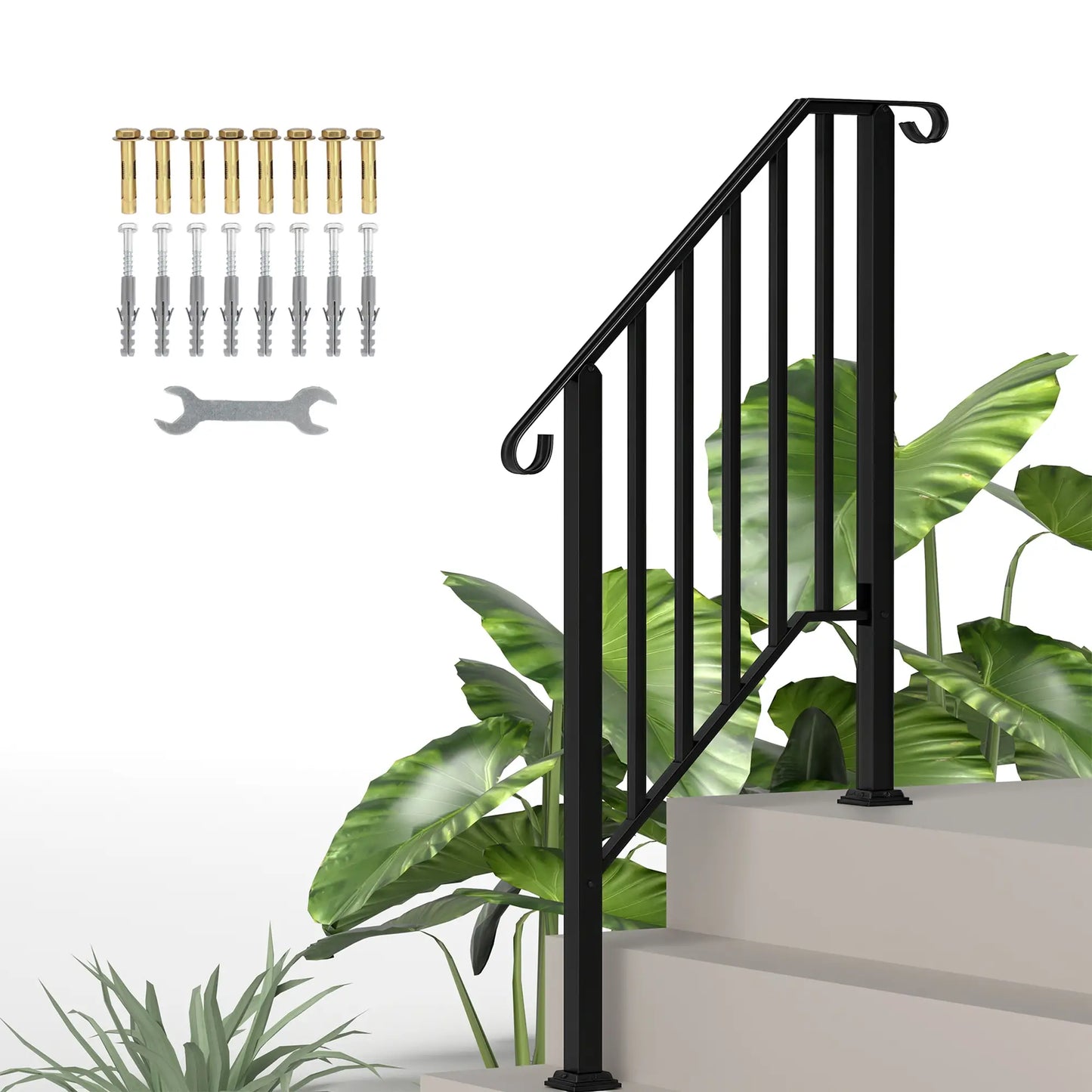 2-3 Step Handrails, Metal Outdoor Stair Railing, Black Garden Decor at Gallery Canada