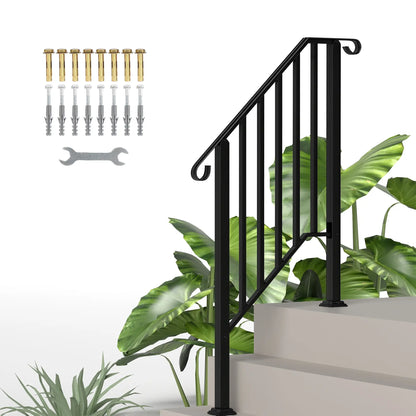 2-3 Step Handrails, Metal Outdoor Stair Railing, Black Garden Decor at Gallery Canada