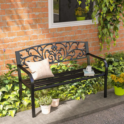 50 2-Seater Garden Bench, Outdoor Blossoming Pattern, Black Outdoor Benches at Gallery Canada