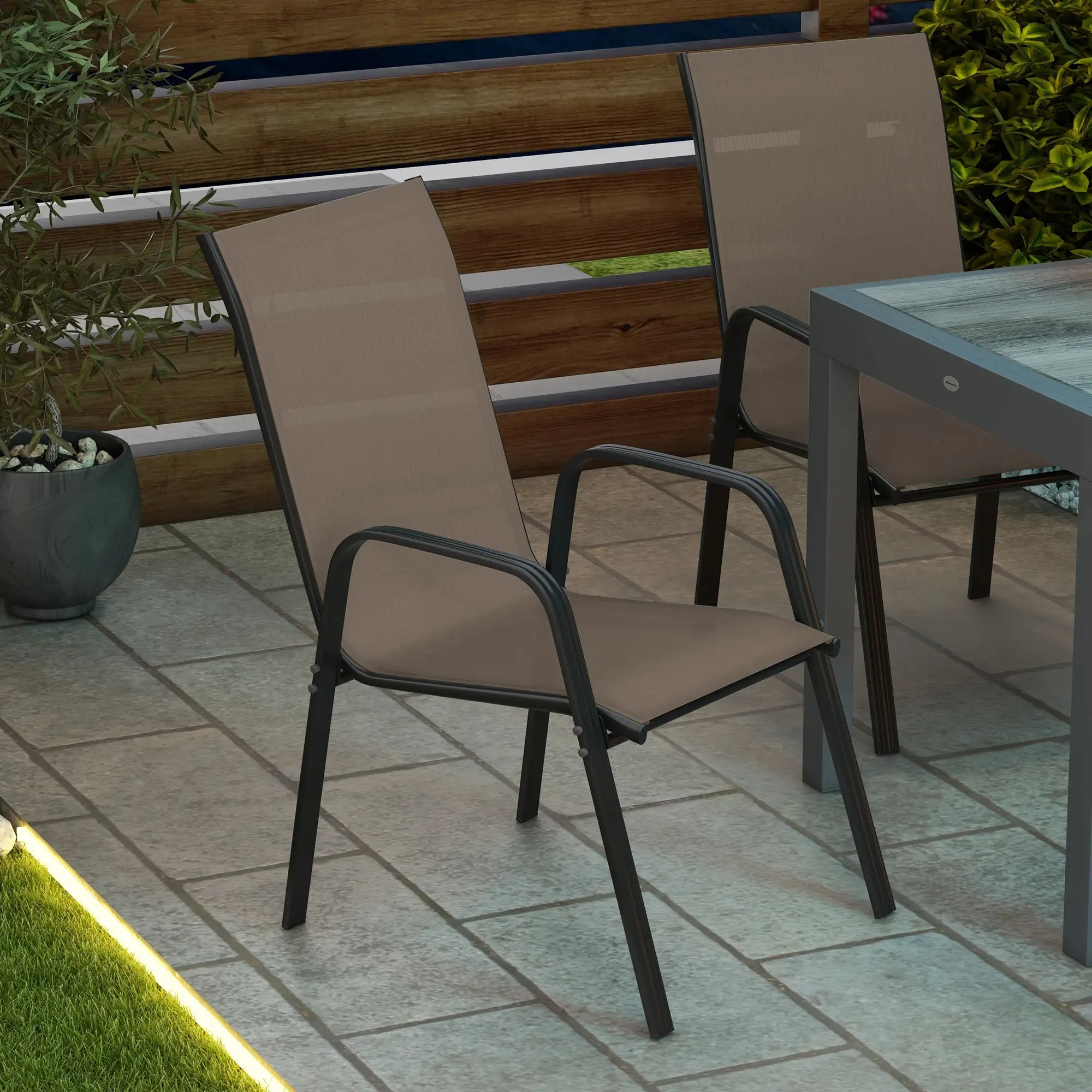 Outdoor Dining Chairs Set of 4, Heavy Duty Stackable, Grey Patio Chairs at Gallery Canada
