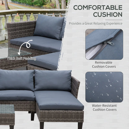 3-Piece Wicker Patio Set, Outdoor Sofa with Glass Table, Grey Patio Furniture Sets at Gallery Canada