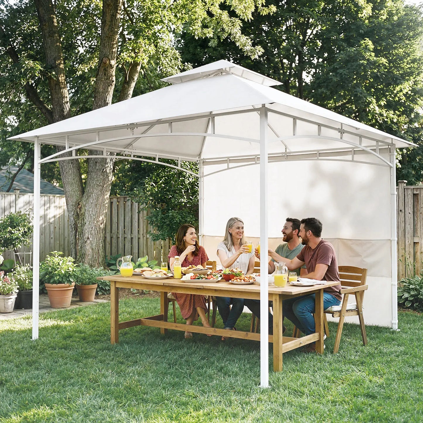 10' x 10' Patio Gazebo, Double Roof Canopy With Storage, Cream White Gazebos at Gallery Canada