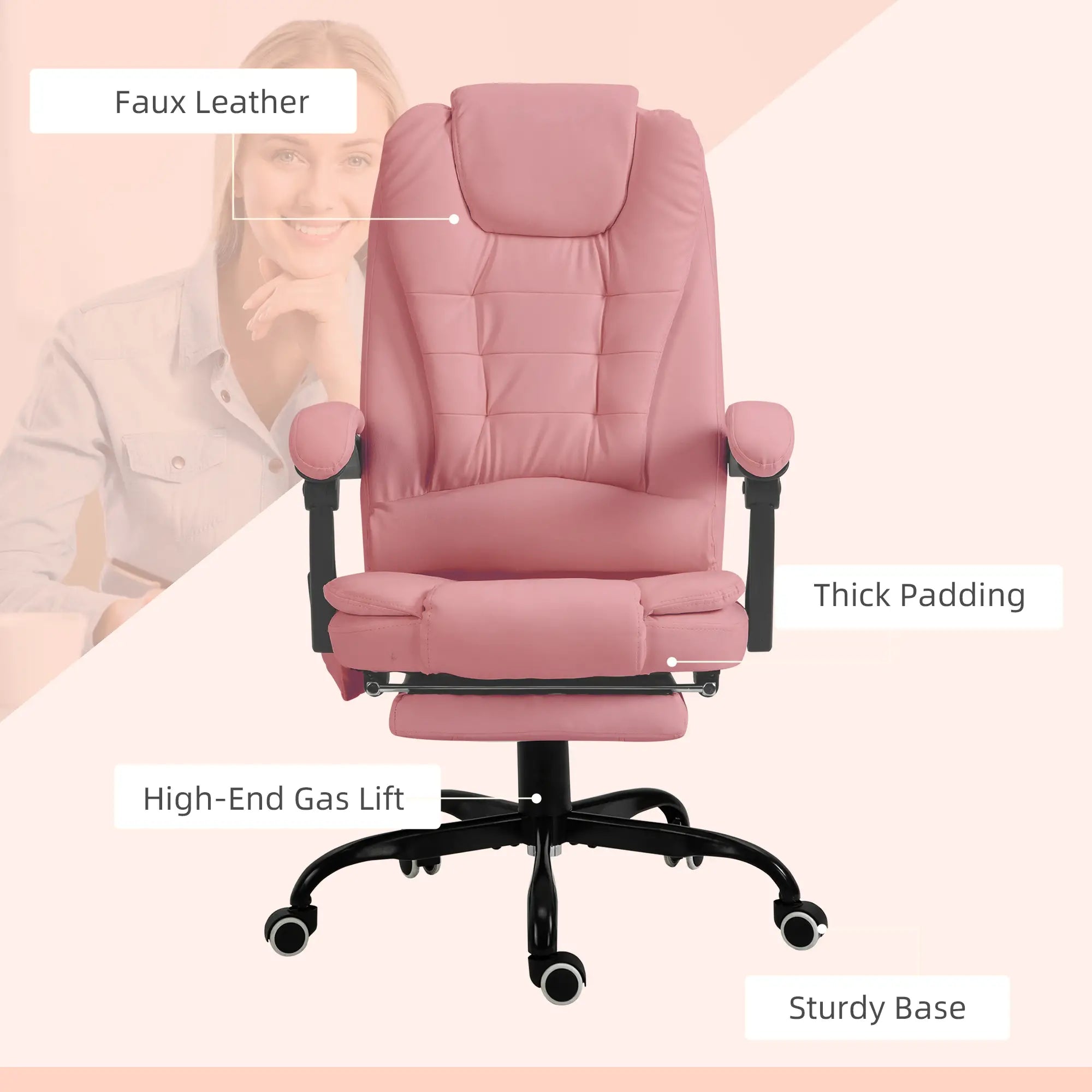 7-Point Vibrating Massage Chair, Reclining with Footrest, Pink Massage Chairs at Gallery Canada