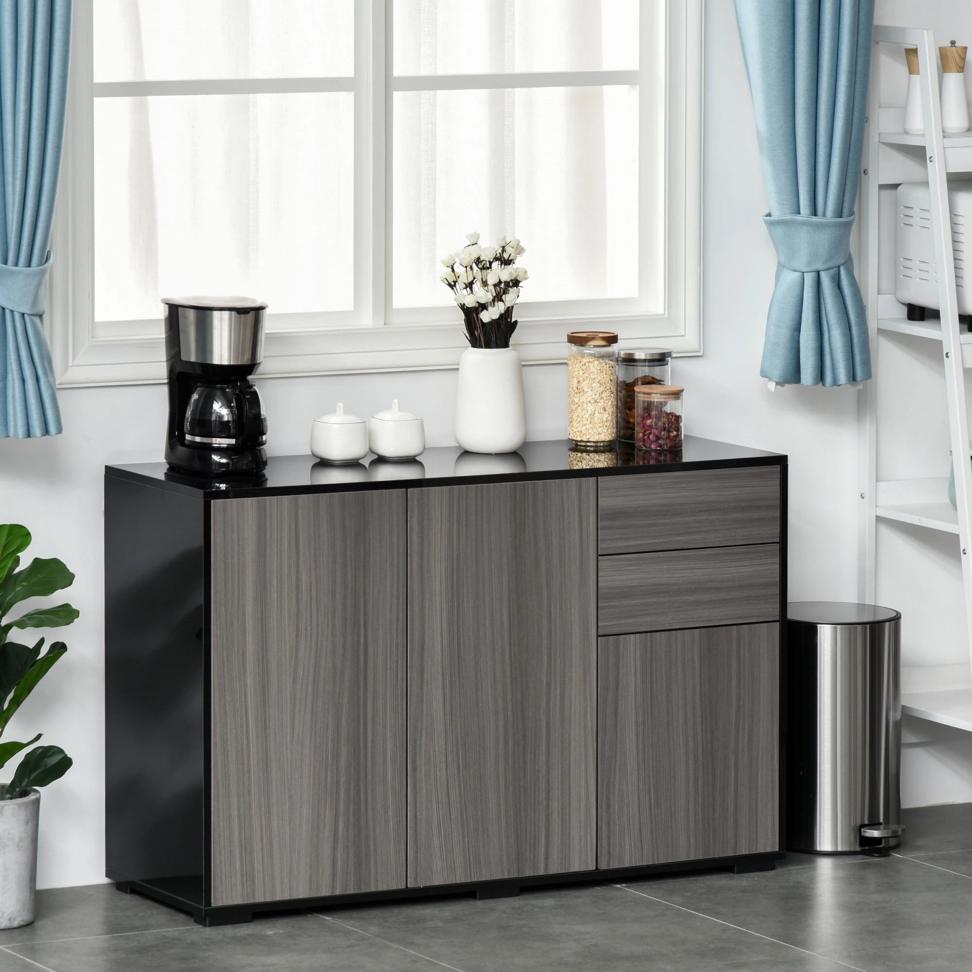 Modern Kitchen Sideboard, Coffee Bar Cabinet with 2 Drawers, Black Bar Cabinets at Gallery Canada