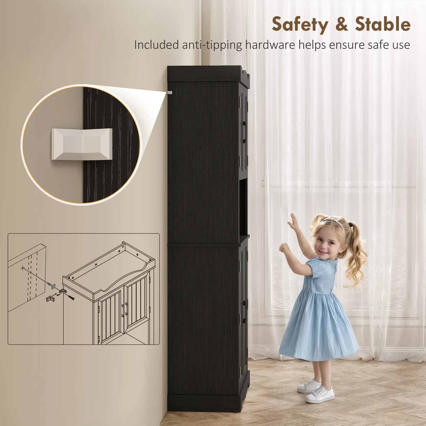 73 Inch Kitchen Pantry Cabinet, Freestanding Hutch, 12 Shelves, Black Kitchen Pantry Cabinets at Gallery Canada