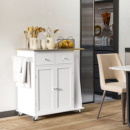 Rolling Kitchen Island Cart, Rubber Wood Top, 3-Tier Spice Rack, White Kitchen Islands & Kitchen Carts at Gallery Canada