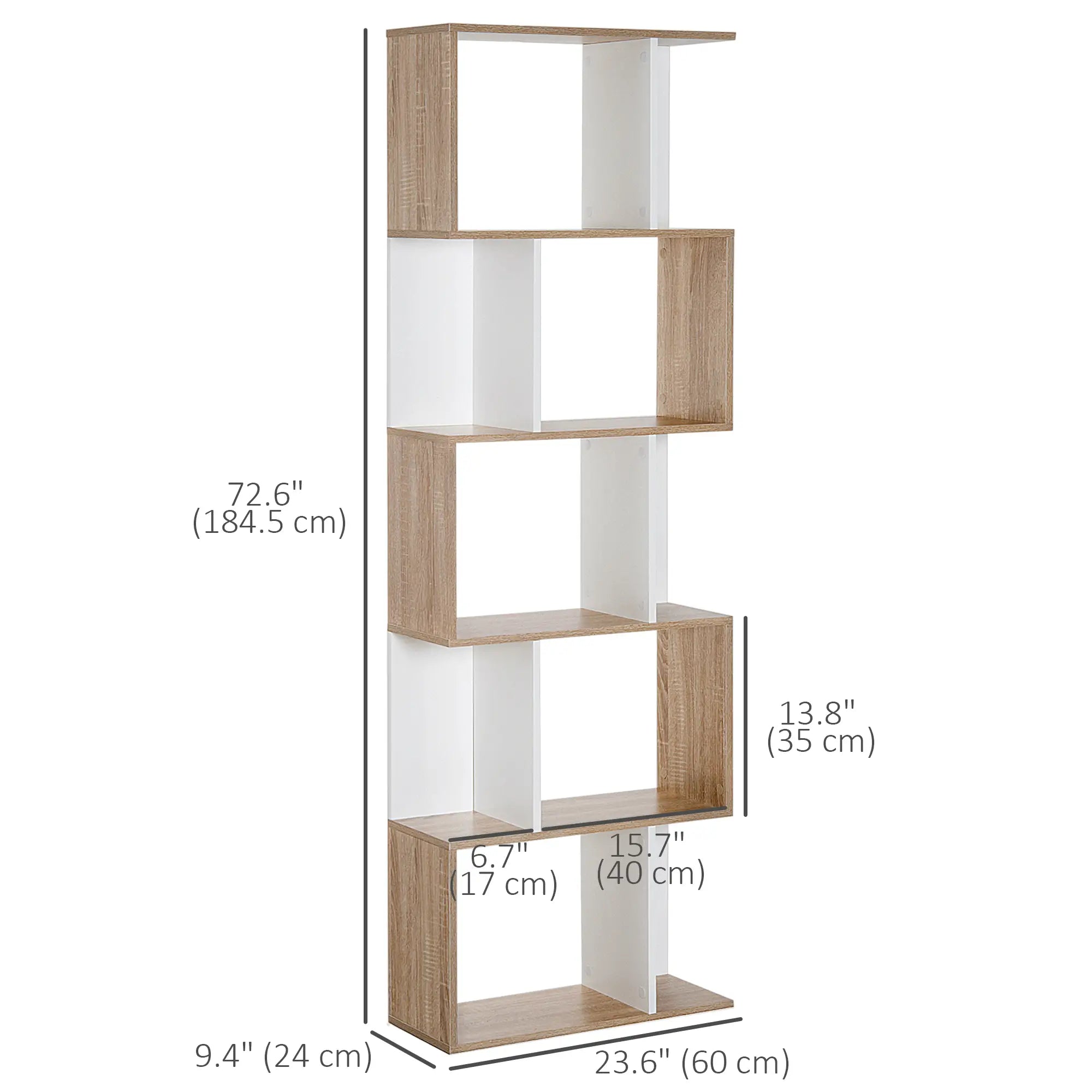 5-Tier Geometric Bookcase, Modern Room Divider, White Display Bookshelves at Gallery Canada