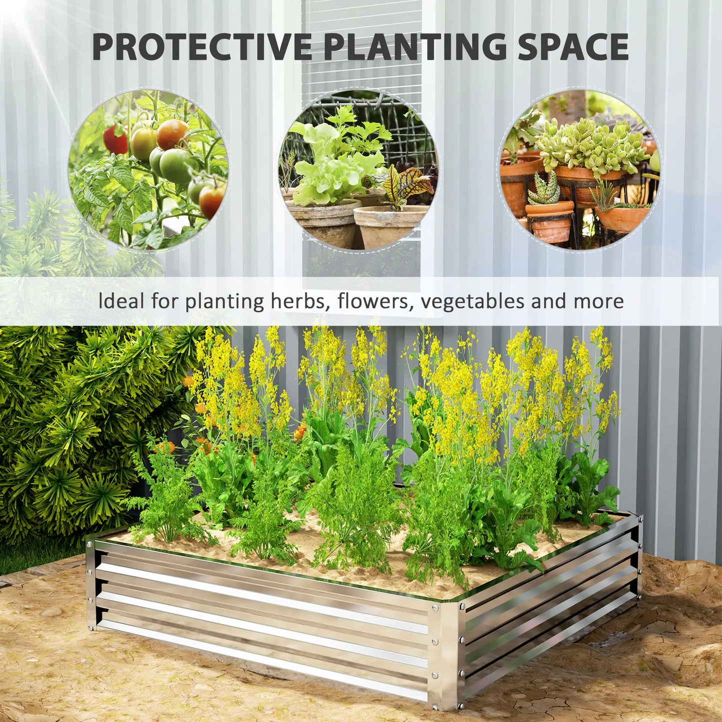 4' x 4' x 1' Galvanized Steel Raised Garden Bed, Vegetables, Flowers, Herbs, Silver Raised Garden Beds at Gallery Canada