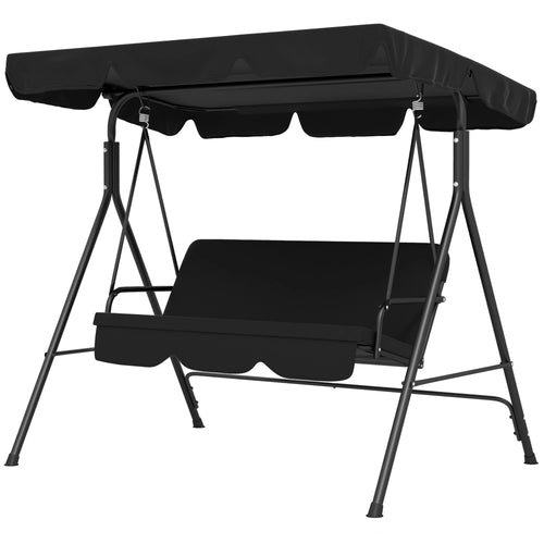 3-Seater Outdoor Porch Swing, Adjustable Canopy, Black