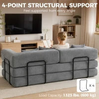 Canapé-lit convertible 81" 5-en-1, Gris, Assise profonde