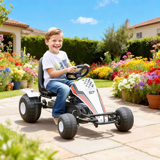 Kids Pedal Go Kart, Adjustable Seat, Plastic Wheels, 3-6 Years Pedal Go Karts for Kids White at Gallery Canada