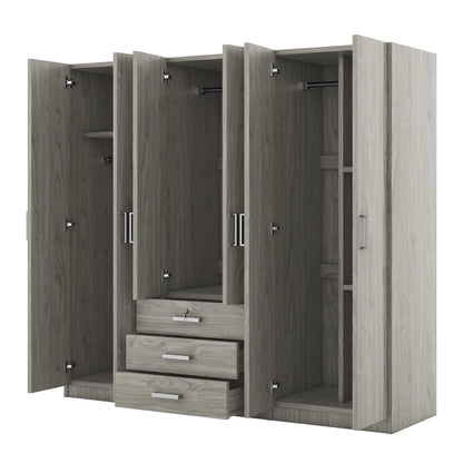 Wooden Wardrobe, 3 Drawers, MDF, Compact, 71" L x 19" W x 68" H, Grey Clothing Storage at Gallery Canada