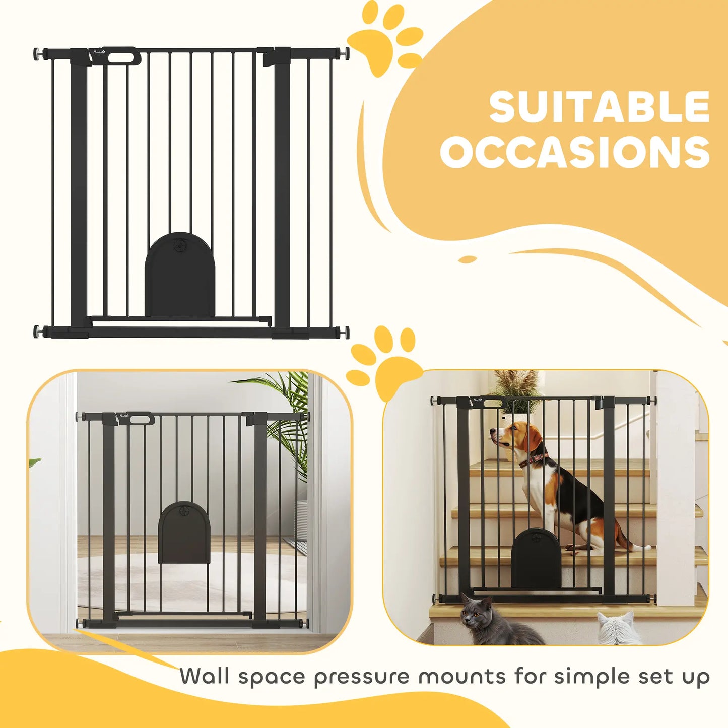 30"-41" Extra Wide Pet Gate, 35"H, Small Door, Black Houses, Kennels & Pens at Gallery Canada