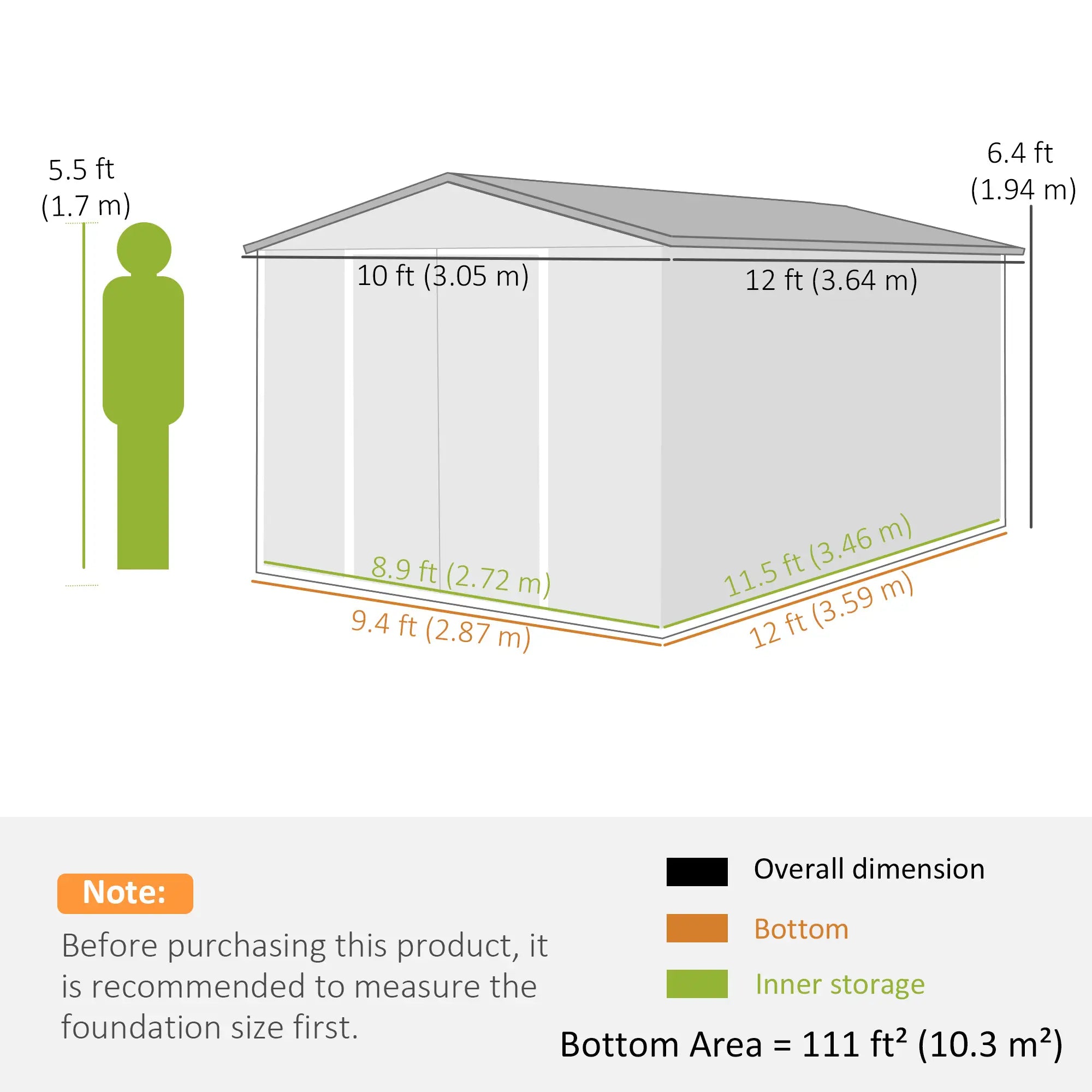 12' x 10' Metal Shed, Heavy Duty Outdoor Storage, Dark Grey Sheds at Gallery Canada