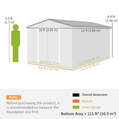 12' x 10' Metal Shed, Heavy Duty Outdoor Storage, Dark Grey Sheds at Gallery Canada
