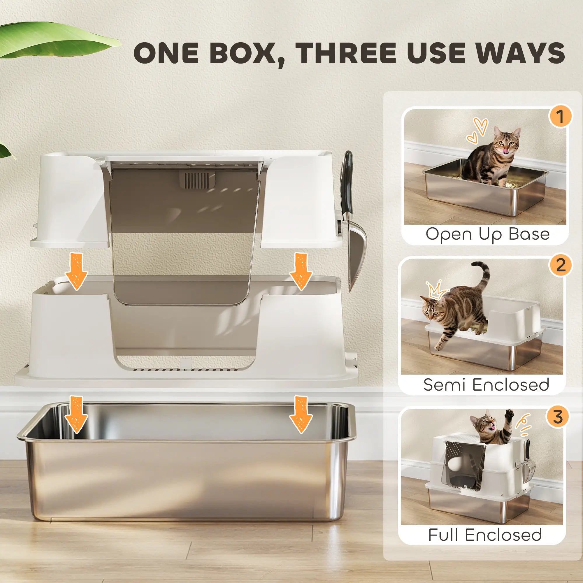 XL Stainless Steel Litter Box, 100° Flip Top, Scoop, Dual Entry, Odor Free Cat Litter Box Enclosures at Gallery Canada