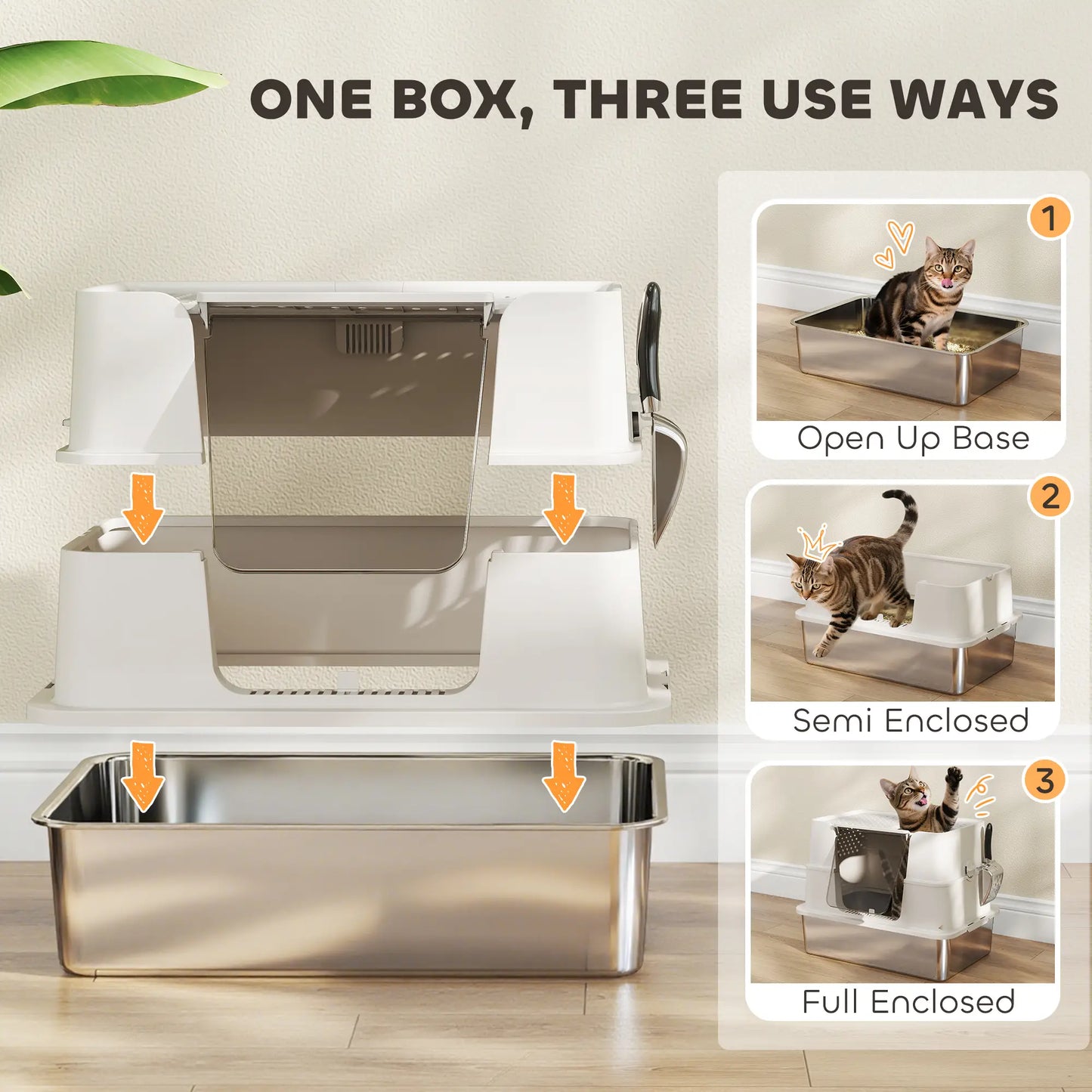 XL Stainless Steel Litter Box, 100° Flip Top, Scoop, Dual Entry, Odor Free Cat Litter Box Enclosures at Gallery Canada
