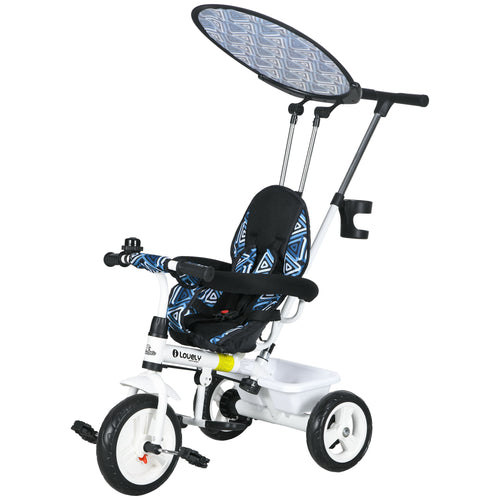 4 in 1 Kids Tricycle with Removable Handlebar and Canopy, Blue
