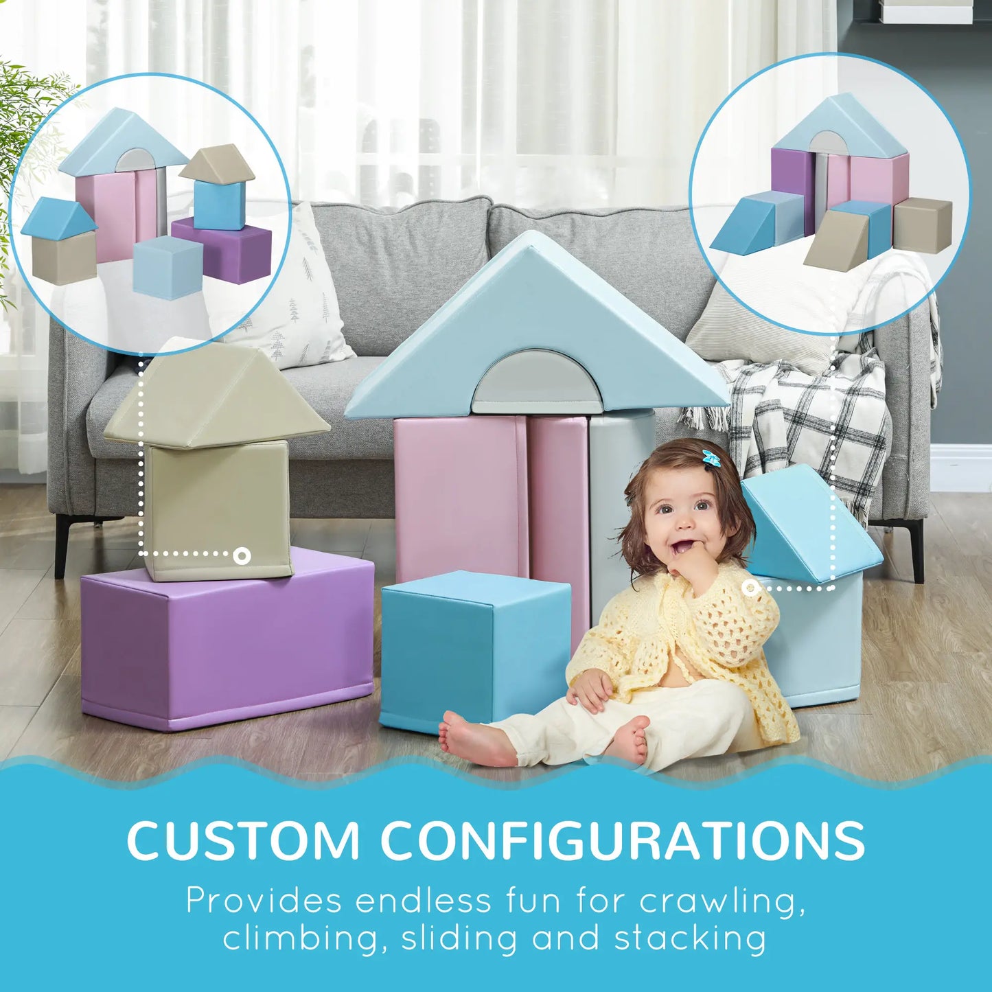 11 Piece Soft Play Blocks, Kids Climb Crawl Gym, Foam Building, Multicolour Baby Gym & Playmats at Gallery Canada